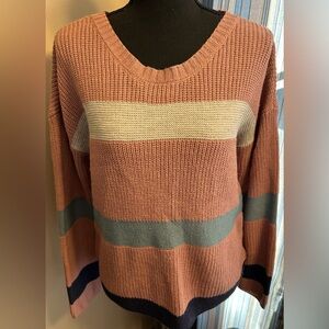 Pink Rose Striped Scoopneck Sweater in Dusty Rose, Cream & Teal
